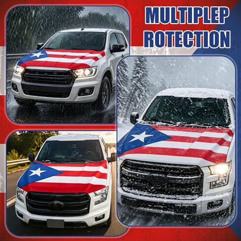 1 Pack Puerto Rico Flag Car Hood Cover 250th Anniversary Weatherproof Car Cover with Adjustable Elastic Straps 63 x 47 Inch Universal Fit Engine Shield for Trucks Suvs All Seasons Outdoor in Saudi Arabia
