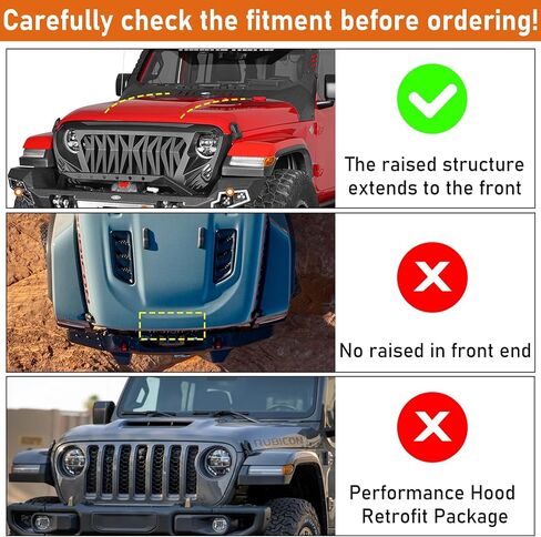 Hooke Road JL JT Hood Protector Bug Deflector Stone Guard with Amber Lights for 2018-2024 Jeep Wrangler JL & Gladiator JT Base Hood Models Only (Not for 2025+ Vehicle) in Kuwait