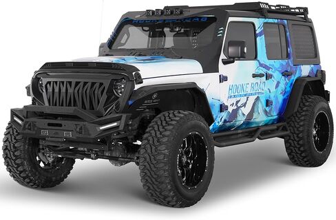 Hooke Road JL JT Hood Protector Bug Deflector Stone Guard with Amber Lights for 2018-2024 Jeep Wrangler JL & Gladiator JT Base Hood Models Only (Not for 2025+ Vehicle) in Kuwait