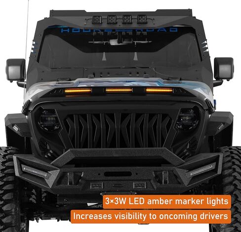 Hooke Road JL JT Hood Protector Bug Deflector Stone Guard with Amber Lights for 2018-2024 Jeep Wrangler JL & Gladiator JT Base Hood Models Only (Not for 2025+ Vehicle) in Kuwait