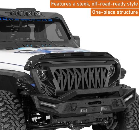 Hooke Road JL JT Hood Protector Bug Deflector Stone Guard with Amber Lights for 2018-2024 Jeep Wrangler JL & Gladiator JT Base Hood Models Only (Not for 2025+ Vehicle) in Kuwait