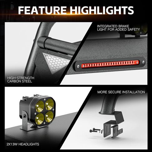YZONA Sport Roll Bar لشاحنات الالتقاط، حامل مطاردة للسرير مقاس 53.4"-60" قابل للتعديل مع مصابيح LED متوافقة مع المصارع، كولورادو، كانيون، فرونتير، رينجر، ريدجلاين، تاكوما in Kuwait