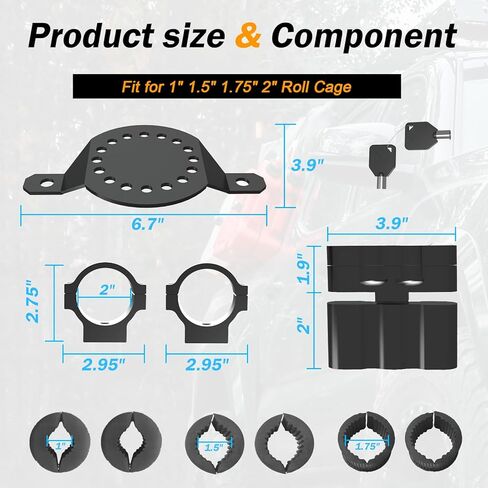 UTV Gas Can Roll Bar Mount مع قفل مفتاح لقفص لفة 1 بوصة 1.5 بوصة 1.75 بوصة 2 بوصة، حامل حزمة الوقود متوافق مع حزمة البنزين القياسية Rotopax وحزمة المياه Fuelpax القياسية، لشاحنة UTV ATV Jeep in Kuwait