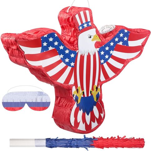Hicarer Patriotic Hat Pinata with Red White Blue Pinata Stick Blindfold and Pentagram Confetti for Kids Adult Memorial Day 4th of July Independence Day Patriotic Party Decorations Supplies, 14 Inch in Kuwait