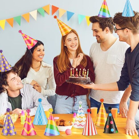 24 قطعة قبعات مخروطية ملونة لحفلات أعياد الميلاد، قبعة ورقية لامعة مع الكريات اللامعة، لوازم أعياد الميلاد، أغطية رأس ورقية ملونة للأطفال والكبار، احتفالات استقبال المولود الجديد، زينة حفلات الزفاف in Kuwait