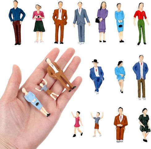 1: 30 Scale Mini People Figurines - 14pcs Sitting and Standing Miniature People Figurines Little Plastic Figurine for Miniature Scenes in Kuwait