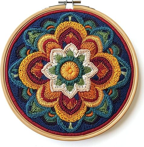 DIY Punch Needle Kits Mandala Flower Easy for Beginners Punch Needle Embroidery Set with Hoop Stamped Pattern for Craft Lovers and Home Decor-14 in Kuwait