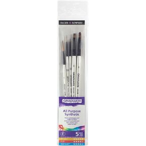 مجموعة فرش شعر صناعية متعددة التقنيات من Daler-Rowney Graduate بمقابض قصيرة، تفاصيل، 5 فرش متنوعة، للطلاب in Kuwait