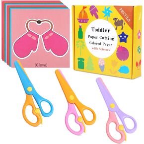 Safety Scissors For Toddler, Kids, Children - Plastic, Dual-Color Preschool Training Scissors(3 Pack), Paper Cutting(96 Pcs) Set For Paper Craft Supplies in Kuwait