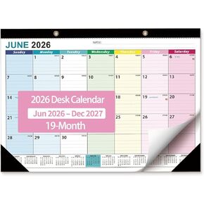 Desk Calendar 2026-2027 - Ougesi 19 Month Desk Top Calendar June 2026 - Dec 2027,17x12 Academic Desk Calendar with Thick Paper, Large Blocks for Home & Office (Colorful) in Kuwait