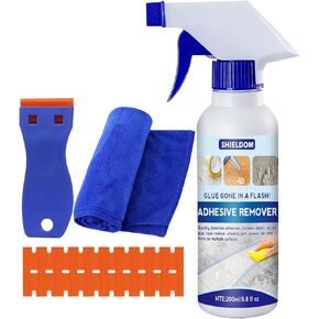 SHIELDOM Adhesive Remover, Dissolve & Soften Adhesives on Car Glass & Paint, Easily Remove Glue Sticker Labels Decals Tape Residue, Portable Sticker Removal Spray Set with Scraper & Towel 6.8 fl oz in Saudi Arabia