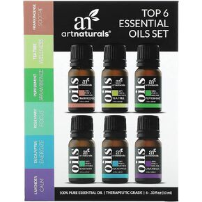 ArtNaturals Aromatherapy Top-6 Essential Oil Set - (6 x 10ml Bottles) - 100% Pure of The Highest Therapeutic Grade - Premium Gift Set – Lavender, Peppermint, Tea Tree, Eucalyptus in Saudi Arabia