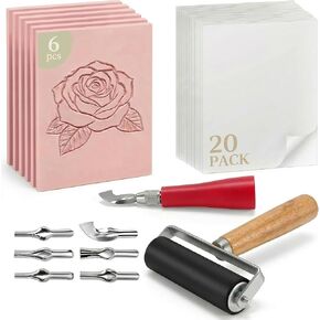 Oopsu Linocut Printmaking Kit - 6 PCS 4"x6" Soft Rubber Linoleum Blocks, Brayer & Carving Tools | Block Printing & Stamp Making Supplies for Beginners, Hobbyists & Artists in Saudi Arabia