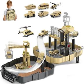 Army Toys Backpack Set with Adjustable Strap, 2-in-1 Deformable Tactical Command Center Toy with Vehicle Tracks & Rotating Crane, Portable Military Base Playset, Gift for Boys Age 3+ in Saudi Arabia