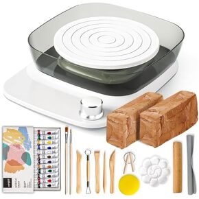 Catcrafter Mini Pottery Wheel for Kids - 6in Turntable, 0-440 RPM Speed Adjustable with Rechargeable Battery, 1.8 Lb Air Dry Clay, Pottery Tools and Art Supplies, Craft Kits for Kids and Teens (White) in Saudi Arabia