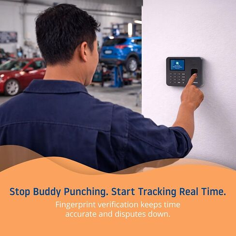uAttend RE2000 Biometric Time Clock for Employees – Fingerprint + PIN Punching, Wi‑Fi Cloud Time & Attendance System with Offline Storage, Payroll-Ready – Small Business Time Tracking in Kuwait