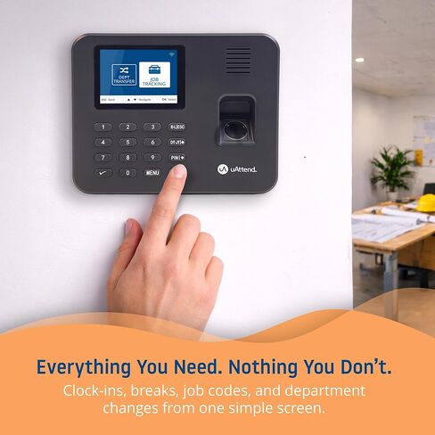 uAttend RE2000 Biometric Time Clock for Employees – Fingerprint + PIN Punching, Wi‑Fi Cloud Time & Attendance System with Offline Storage, Payroll-Ready – Small Business Time Tracking in Kuwait
