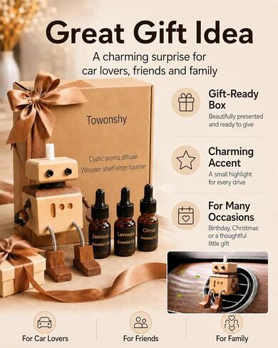 دمية خشبية متذبذبة معطر هواء السيارة - زينة موزع روائح عطرية من خشب الزيزفون قابلة لإعادة الاستخدام وإعادة التعبئة، زخرفة لوحة القيادة مصنوعة يدويًا بأقدام هزازة، أضف أي عطر، 3 روائح (الخزامى وهيلتون والياسمين) in Kuwait