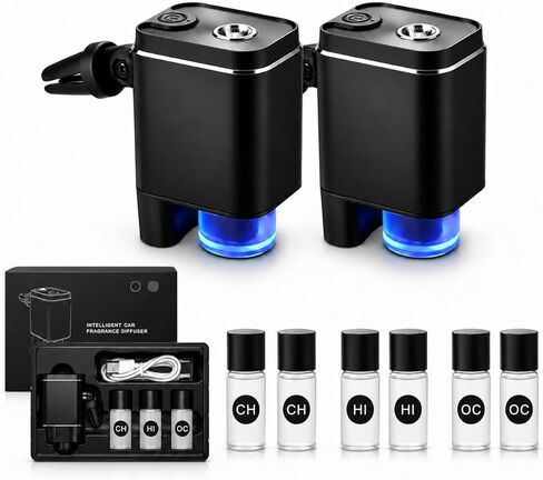 قطعتان من معطر الهواء للسيارة الذكية، تشغيل/إيقاف تلقائي مع 3 أوضاع، يدوم طويلاً مع 6 زيوت عطرية في 3 روائح، موزع روائح عطرية للسيارة قابل لإعادة الشحن مع مشبك فتحة تهوية in Kuwait