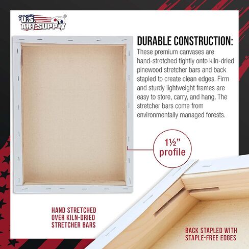 لوحة قماشية كبيرة ممتدة من US Art Supply مقاس 18x24 بوصة وعمق المعرض 1-1/2 بوصة سميكة، 3 عبوات - 12oz أكريليك جيسو ثلاثي الطبقات، جودة فنية احترافية، 100% قطن - زيت، طلاء صب in Kuwait