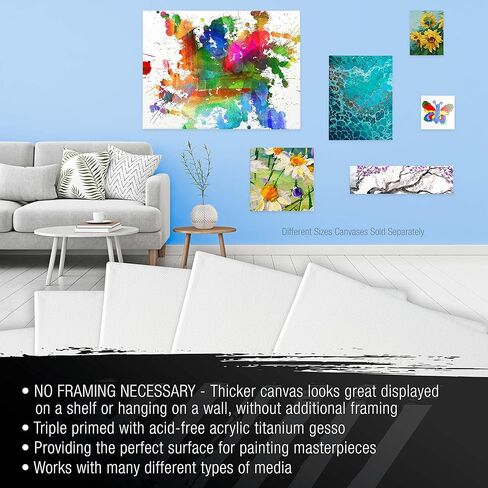 لوحة قماشية كبيرة ممتدة من US Art Supply مقاس 18x24 بوصة وعمق المعرض 1-1/2 بوصة سميكة، 3 عبوات - 12oz أكريليك جيسو ثلاثي الطبقات، جودة فنية احترافية، 100% قطن - زيت، طلاء صب in Kuwait