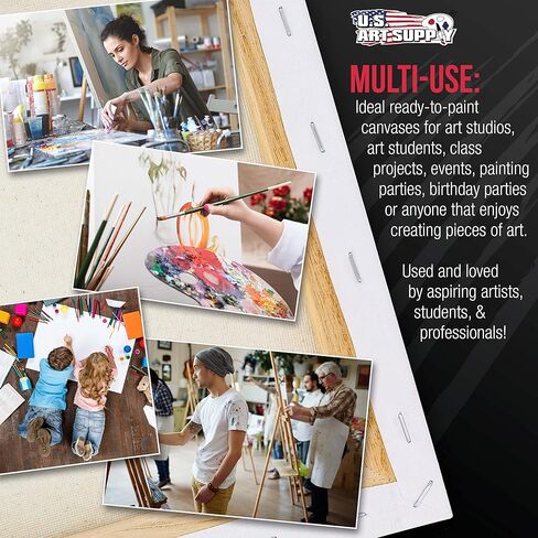 لوحة قماشية كبيرة ممتدة من US Art Supply مقاس 18x24 بوصة وعمق المعرض 1-1/2 بوصة سميكة، 3 عبوات - 12oz أكريليك جيسو ثلاثي الطبقات، جودة فنية احترافية، 100% قطن - زيت، طلاء صب in Kuwait