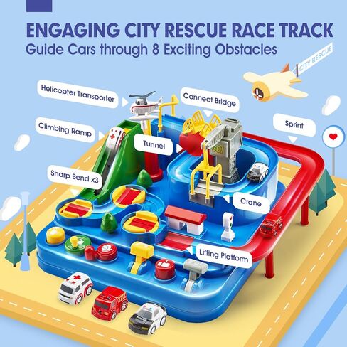 Toys for 3 Year Old Boys - Stem Kids Toys Boys 3-5, Large Race Track, 3 Year Old Boy Gift, Car Toys Rescue Playset for 4 Year Boy Birthday Gift Educational Learning Thinking Motor Skill Montessori Toy in Kuwait
