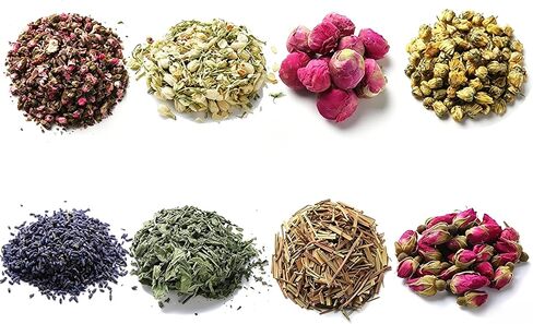 Chenshuo Dried Flowers and Herbs Accessories Decorations 8 Bags Set,Dry Flowers Rose Buds Lavender Chamomile Jasmine Essential Supplies for Soap Lip Gloss Making in Saudi Arabia