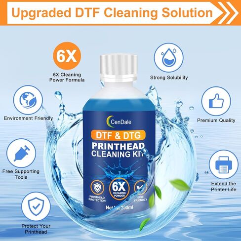 مجموعة تنظيف DTF القوية 6X من CenDale - محلول تنظيف رأس الطباعة DTF سعة 200 مل، منظف الطابعة الفوهة لجميع رؤوس الطباعة DTG بما في ذلك Epson ET8550 L1800 XP600 in Kuwait