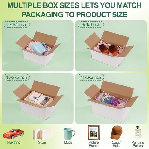 MAPVOLUT 43-Piece Assorted Sizes Small Shipping Boxes - White Corrugated Mailing Boxes for Small Business, Packaging, and Gift Shipping - Includes 4 Sizes (8x6x4, 9x6x4, 10x7x5, 11x6x6) in Kuwait