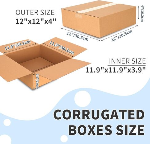 صناديق شحن CRUGLA مقاس 12 × 12 × 4 25 عبوة، صناديق من الورق المقوى المموج باللون البني مع قفل جانبي وشريط مزدوج الجوانب مطبق مسبقًا، صناديق بريد التعبئة سهلة التجميع لشحن الأعمال الصغيرة in Kuwait
