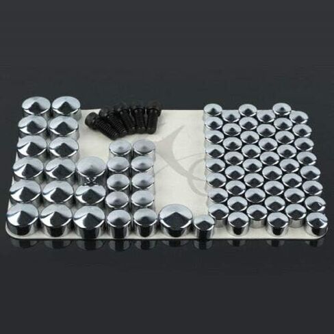 TCT-MOTORPARTS 75PCS Bolt Topper Caps Set Fit For Harley FLH FLT Models 2007-2013 Road King FLHR Classic FLHRC Electra Glide FLHTC Chrome in Kuwait