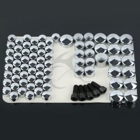 TCT-MOTORPARTS 75PCS Bolt Topper Caps Set Fit For Harley FLH FLT Models 2007-2013 Road King FLHR Classic FLHRC Electra Glide FLHTC Chrome in Kuwait