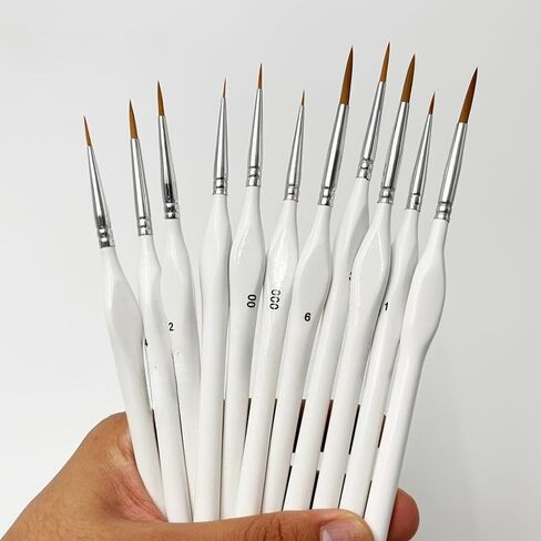 11pcs Fine Detail Micro Brushes Kit, White Gourd Handle, Thin & Precise for Acrylic Paint, Miniature Painting and Small Scale Modeling in Kuwait