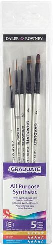 مجموعة فرش شعر صناعية متعددة التقنيات من Daler-Rowney Graduate بمقابض قصيرة، تفاصيل، 5 فرش متنوعة، للطلاب in Kuwait