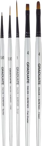 مجموعة فرش شعر صناعية متعددة التقنيات من Daler-Rowney Graduate بمقابض قصيرة، تفاصيل، 5 فرش متنوعة، للطلاب in Kuwait