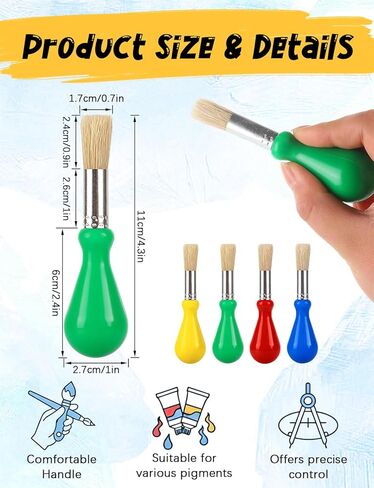 YGAOHF 8 Pack Chubby Paint Brushes for Kids, Easy Grip Jumbo Paintbrushes with Colorful Plastic Handles, Washable Round Tip for Baby Toddler Preschool, Classroom Art Supply, Bulk Painting Kit in Kuwait