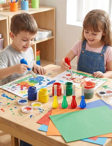 YGAOHF 8 Pack Chubby Paint Brushes for Kids, Easy Grip Jumbo Paintbrushes with Colorful Plastic Handles, Washable Round Tip for Baby Toddler Preschool, Classroom Art Supply, Bulk Painting Kit in Kuwait