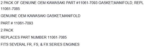 استبدال لـ KAWASAKI 2 PACK الجزء الأصلي #11061-7093 حشية، مشعب 11061-7085 OEM in Kuwait