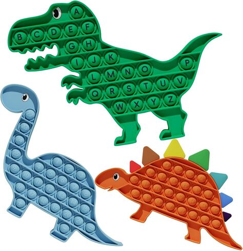 3 Pack Pop Fidget Toy Its with Alphabet, Sensory Fidget Poppers ABC Learning Toys for Kids， Silicone Dinosaur Pop Anxiety Stress Relief it Game for Classroom (Multiple Colors Dinosaur) in Saudi Arabia