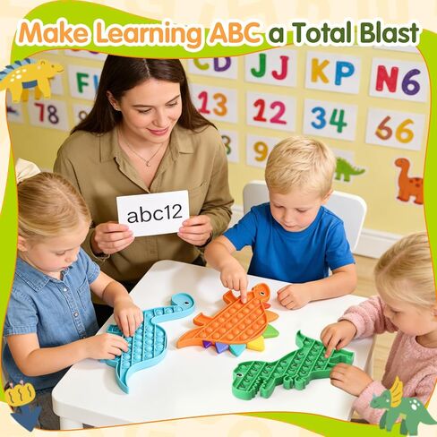 3 عبوات من لعبة بوب فيدجيت مع الحروف الأبجدية، ألعاب فيدجيت بوبرس الحسية ABC للأطفال، لعبة ديناصور سيليكون لتخفيف التوتر والقلق للفصل الدراسي (ديناصور متعدد الألوان) in Kuwait