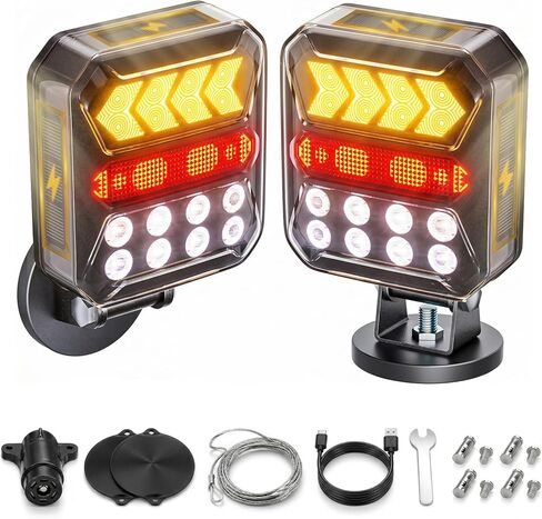 Solar Wireless Trailer Lights Kit, Upgrade Rechargeable Tow Light Kit Support Solar/USB C Charging, Magnetic LED Trailer Light for Towing Truck, Boat, RV, Camper, Car Turn Signal, IP67 Waterproof in Kuwait