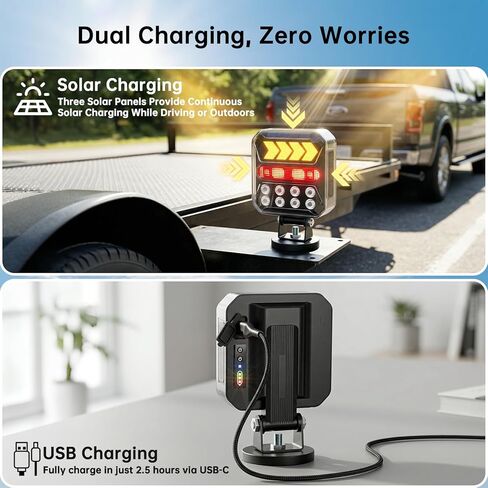 Solar Wireless Trailer Lights Kit, Upgrade Rechargeable Tow Light Kit Support Solar/USB C Charging, Magnetic LED Trailer Light for Towing Truck, Boat, RV, Camper, Car Turn Signal, IP67 Waterproof in Kuwait