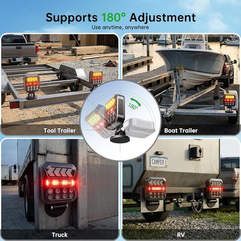 Solar Wireless Trailer Lights Kit, Upgrade Rechargeable Tow Light Kit Support Solar/USB C Charging, Magnetic LED Trailer Light for Towing Truck, Boat, RV, Camper, Car Turn Signal, IP67 Waterproof in Kuwait