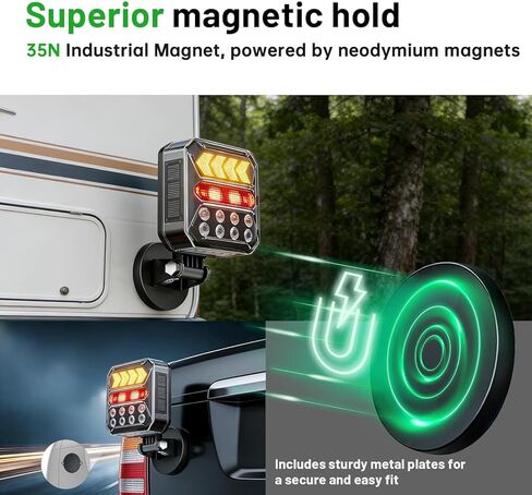 Solar Wireless Trailer Lights Kit, Upgrade Rechargeable Tow Light Kit Support Solar/USB C Charging, Magnetic LED Trailer Light for Towing Truck, Boat, RV, Camper, Car Turn Signal, IP67 Waterproof in Kuwait