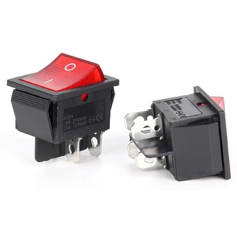KCD4 الروك التبديل DPST 4 دبوس، الأحمر مضيئة على إيقاف التبديل، الثقيلة 20A 125V 16A 250V، 2 حزمة in Kuwait