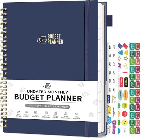 Budget Planner - Monthly Budget Book for Daily Expense Tracking, Business, Debt, Savings, B5 (7.3" x 10.15") Undated Financial Planner with Stickers Manages Your Money Effectively Anytime, Black in Kuwait