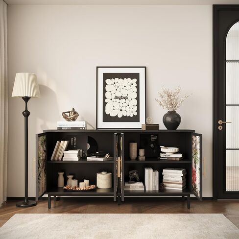 60.3"" with 4 Doors for Buffet Cabinets, Glazed Painting Art Storage Cabinets, American Retro Control Console Table Decorative Cabinets, Living Room, Bedroom, Dining Room in Kuwait