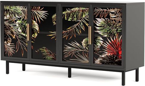 60.3"" with 4 Doors for Buffet Cabinets, Glazed Painting Art Storage Cabinets, American Retro Control Console Table Decorative Cabinets, Living Room, Bedroom, Dining Room in Kuwait
