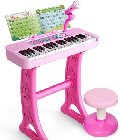 Kids Piano Keyboard Toy with Stool Toddler Girls Pink Toy Piano with Stand for Toddler Birthday Gift for 3 4 5 6 7 Year Old Girl Music Instrument Toys in Kuwait